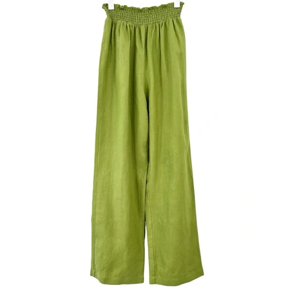 Reformation Vera Linen 2 Piece Set - Green Smocked Top & Matching Cropped Pants - Picture 7 of 12